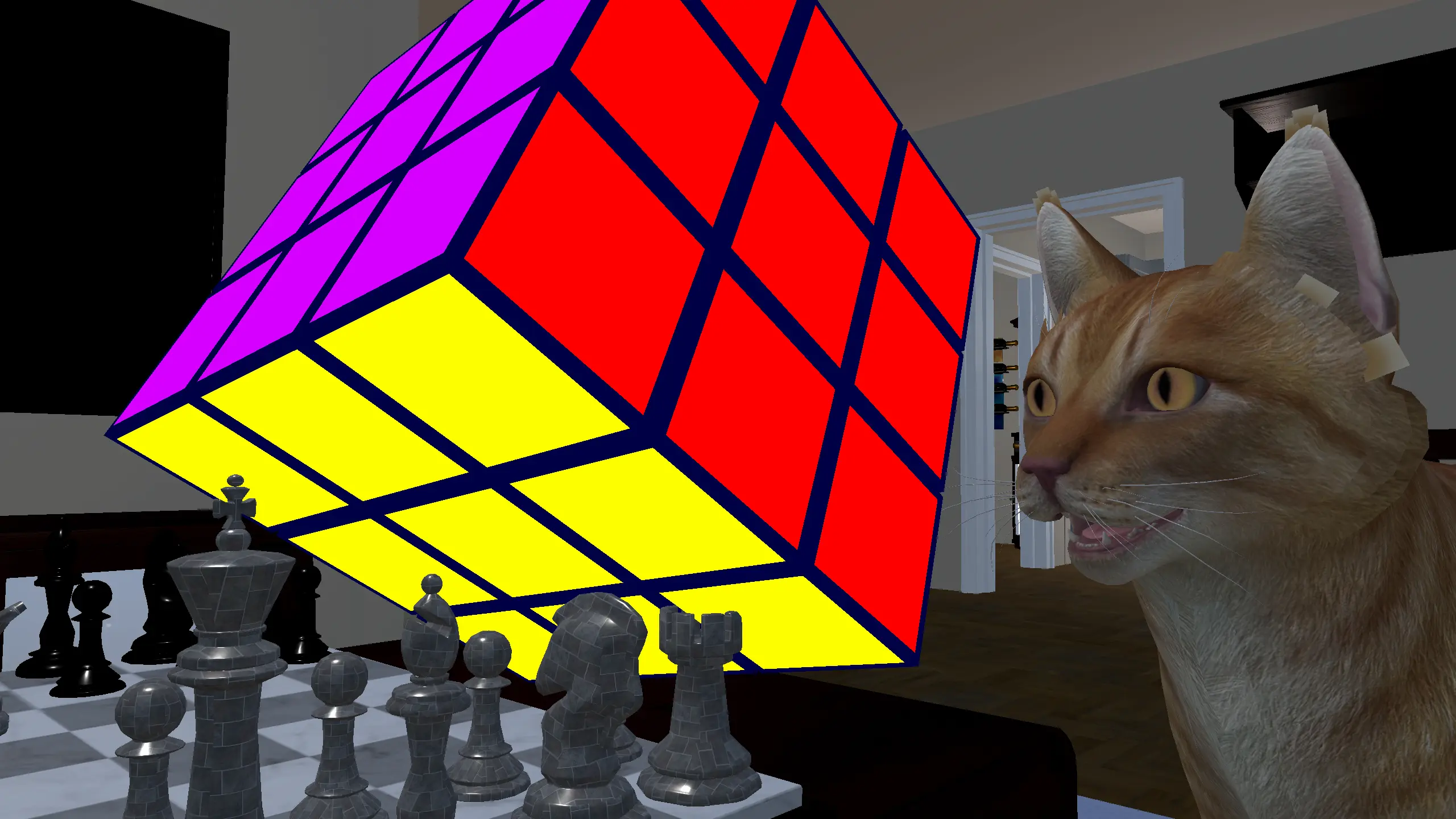 AI Cat Chess and Cube Virtual Reality